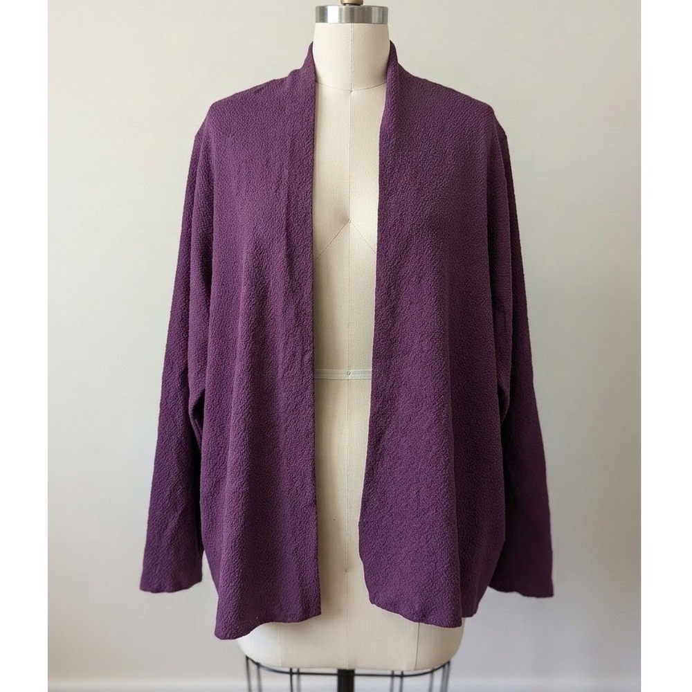 Eileen Fisher Woman 100% Wool Purple Open Front Cardigan Sweater 2X Italian Yarn
